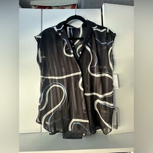 Nine West Black and White Abstract Blouse